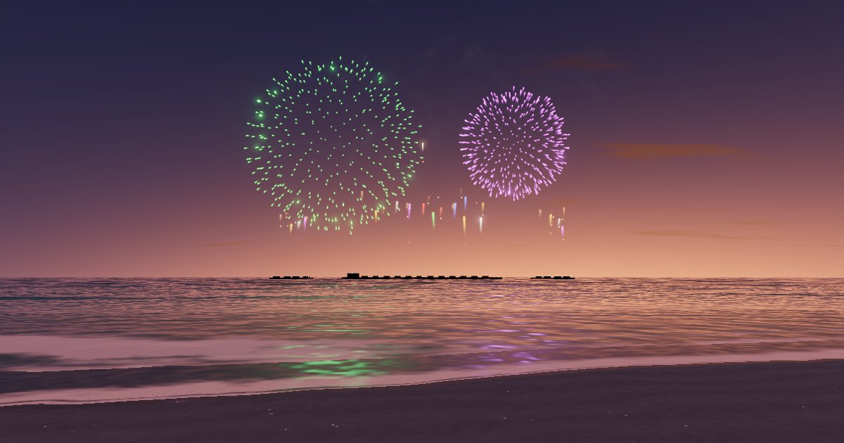 Fireworks over a beach at sunset, the look of a SkyGreeting